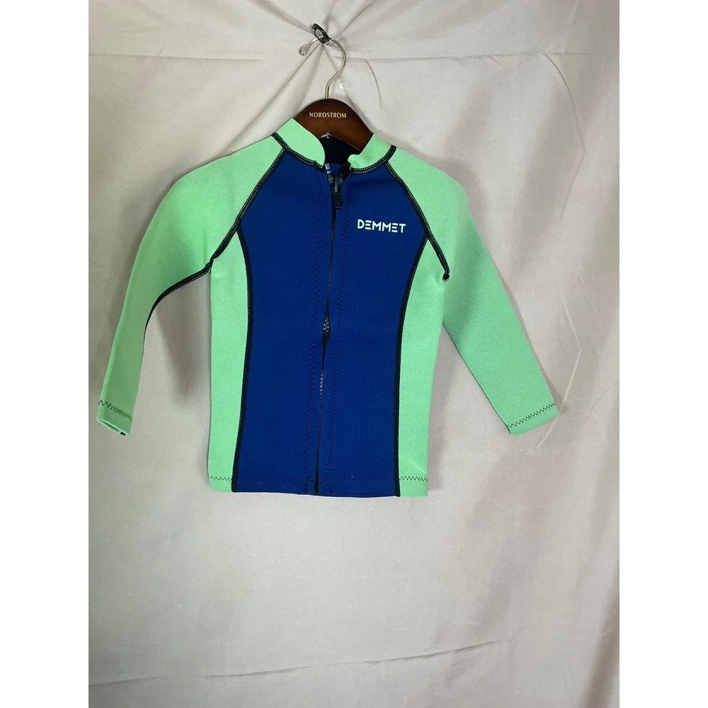 Demmet Wetsuit Top Kids Medium Blue Green Excellent 1.5mm Neoprene‎ Front Zip